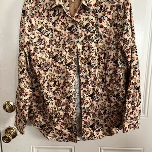Natural Life Women's Oversized Floral Corduroy Button Down